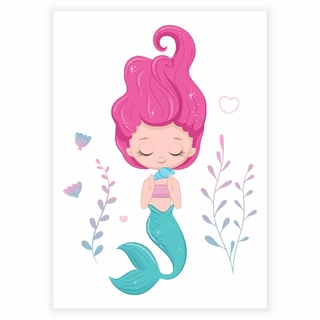 Sjöjungfru med rosa hår - Affisch