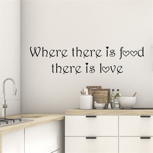 Väggdekor med engelsk text - Where there is food there is love