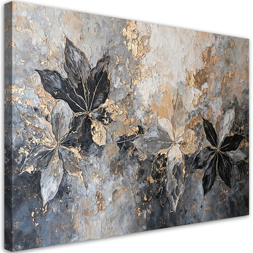 Canvastavla, Blad abstrakt textur guld - (60x40)
