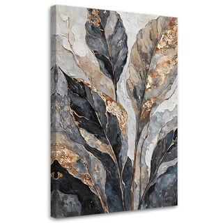 Canvastavla, Abstrakt lämnar grå guld - (40x60)