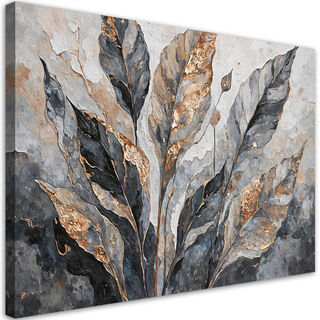 Canvastavla, Abstrakt lämnar grå guld - (60x40)