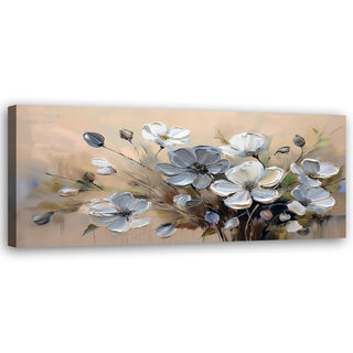 Canvastavla, Grå blommor bukett abstraktion - (90x30)