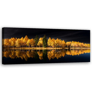 Canvastavla, Landskap Skog Natur Guld - (90x30)