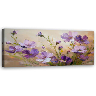 Canvastavla, Blommor Lila Växter Natur - (90x30)