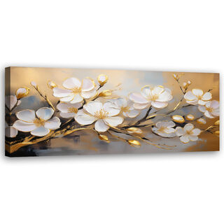 Canvastavla, Moderna vita blommor växter kvist. - (90x30)