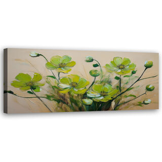 Canvastavla, Gröna blommor Växter Sammansättning - (120x40)