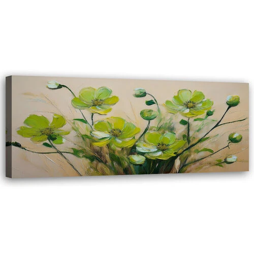 Canvastavla, Gröna blommor Växter Sammansättning - (90x30)