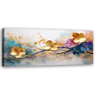 Canvastavla, Blommande färgglada blommor Glamour - (90x30)