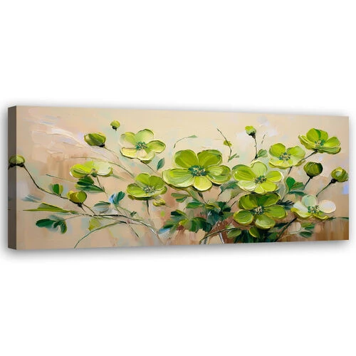 Canvastavla, Gröna blommande blommor växter - (150x50)