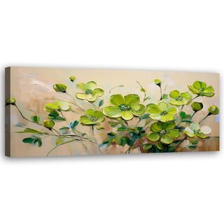 Canvastavla, Gröna blommande blommor växter - (90x30)