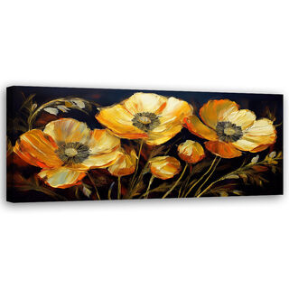 Canvastavla, Fältvallmo Blommor Guld - (120x40)