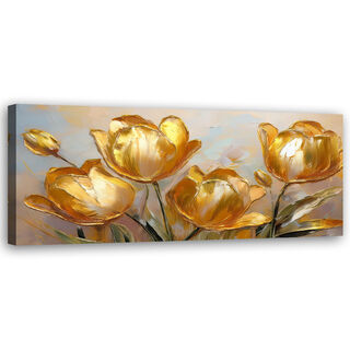 Canvastavla, Gyllene tulpaner målade blommor - (90x30)