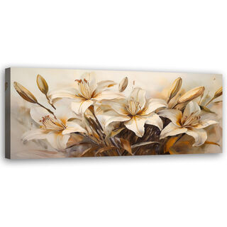 Canvastavla, Liljor blommor i beige boho stil - (150x50)