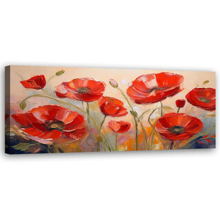 Canvastavla, Målade vallmoblommor Röda - (120x40)