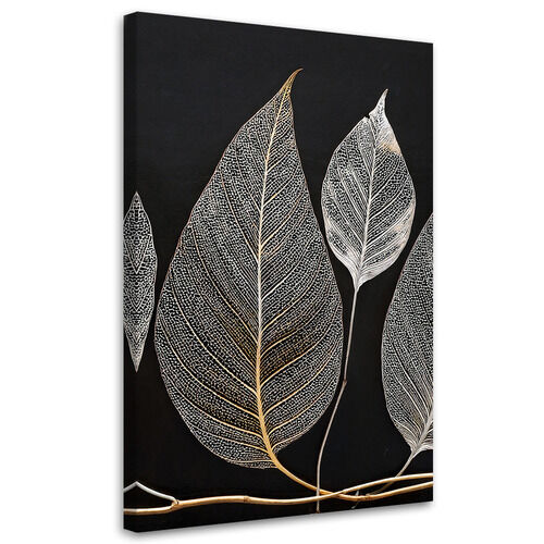 Canvastavla, Minimalism Bladkvist Glamour Silver - (80x120)