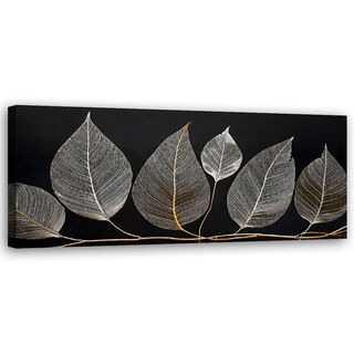 Canvastavla, Minimalism Bladkvist Glamour Silver - (90x30)