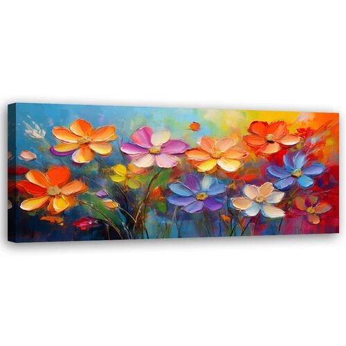 Canvastavla, Färgglada blommor Pastell sammansättning - (150x50)