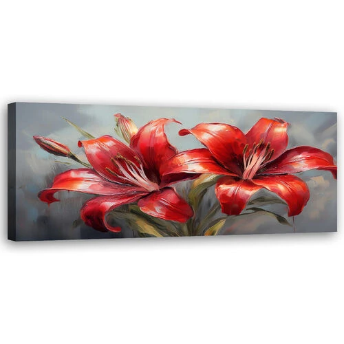 Canvastavla, Liljor Röda Blommor Växter Natur - (120x40)