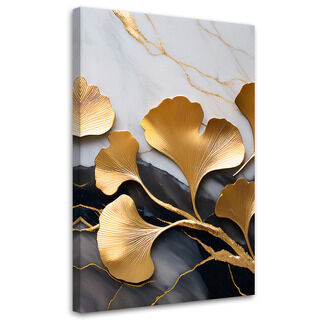 Canvastavla, Ginko Botanicals Blommor Marmor Grå Guld - (80x120)