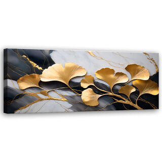 Canvastavla, Ginko Botanicals Blommor Marmor Grå Guld - (90x30)