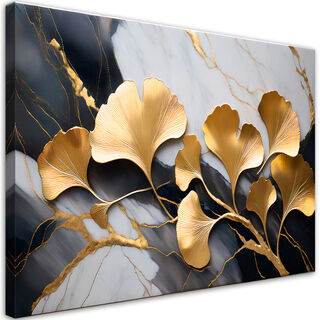 Canvastavla, Ginko Botanicals Blommor Marmor Grå Guld - (90x60)