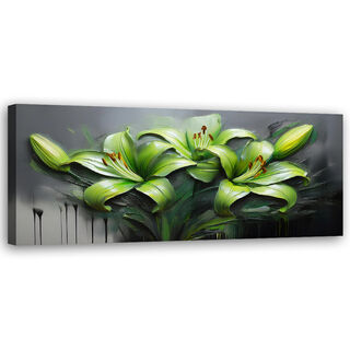 Canvastavla, Abstrakta gröna liljor målade blommor - (120x40)