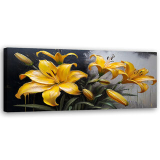 Canvastavla, Blommande gula liljor blommor växter - (120x40)