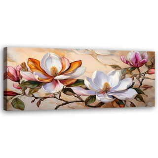 Canvastavla, Magnolias kvist Blommor Växter Marmor. - (150x50)