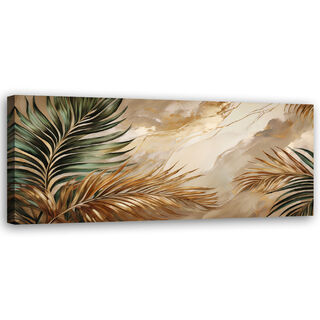 Canvastavla, Boho växtblad på glödande marmor - (120x40)
