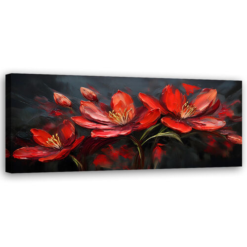 Canvastavla, Blommor Vallmo rödmålad - (90x30)