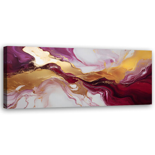 Canvastavla, Abstrakt marmor textur rött Burgund guld - (150x50)