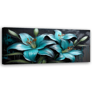 Canvastavla, Lilja Blommor Växter Turkos - (120x40)