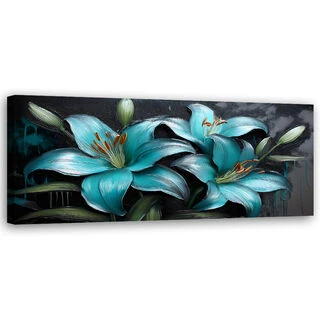Canvastavla, Lilja Blommor Växter Turkos - (90x30)