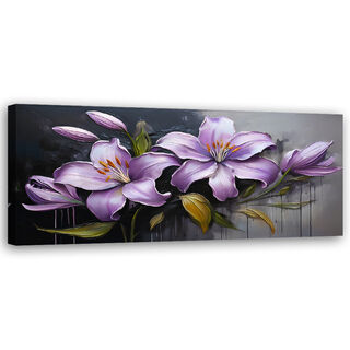 Canvastavla, Lilja blommor Lila målade - (120x40)