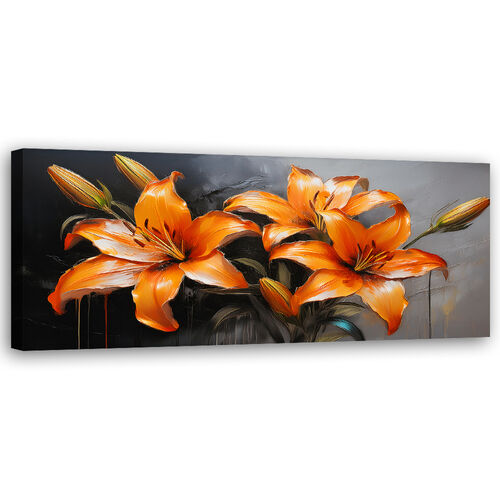 Canvastavla, Lilja Blommor Orange - (90x30)