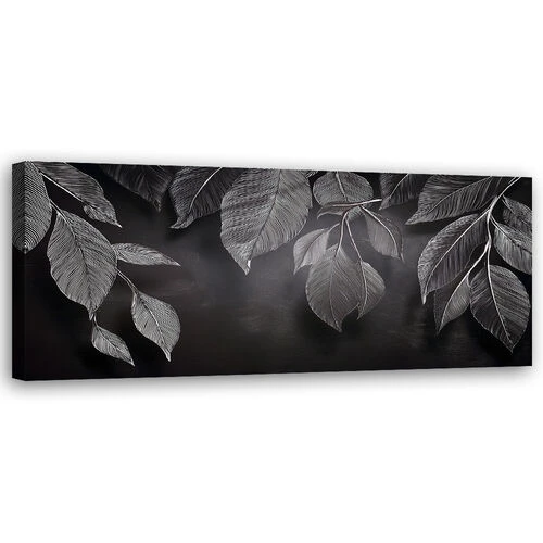 Canvastavla, Minimalism lämnar växter svarta och vita - (120x40)