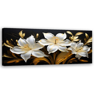 Canvastavla, Abstrakta glamour vita liljor blommor - (90x30)