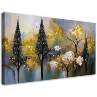 Canvastavla, Blommande träd abstrakt guld - (120x60)