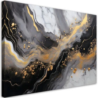 Canvastavla, Abstraktion Marmor Guld Svart - (120x80)