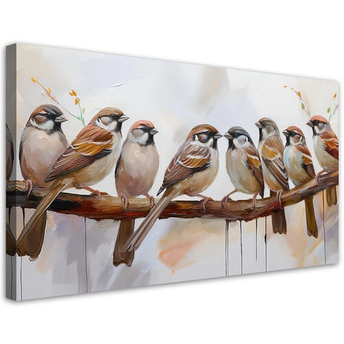 Canvastavla, Fåglar På Gren Brun - (80x40)