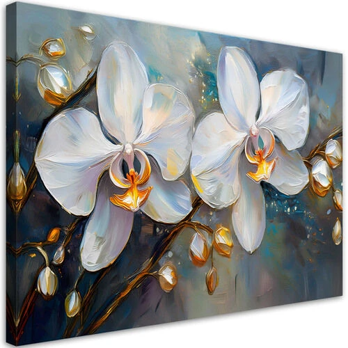 Canvastavla, Orkidéer Vita Blommor - (100x70)