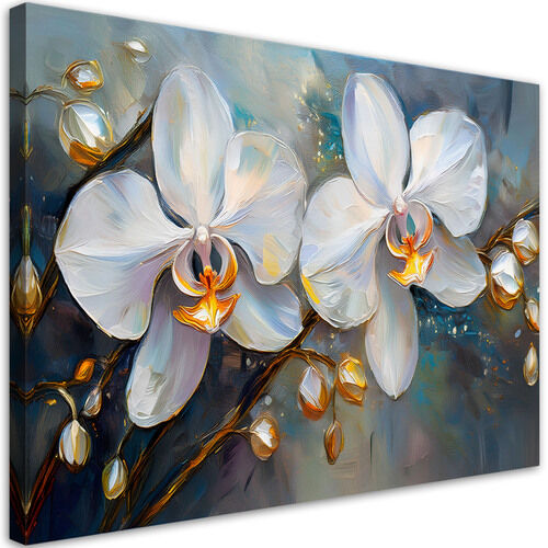 Canvastavla, Orkidéer Vita Blommor - (60x40)