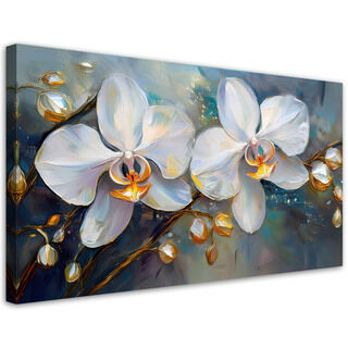 Canvastavla, Orkidéer Vita Blommor - (80x40)
