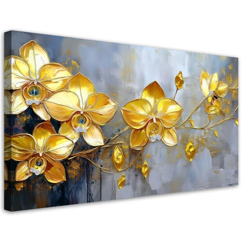 Canvastavla, Gyllene orkidéer glamourblommor - (100x50)