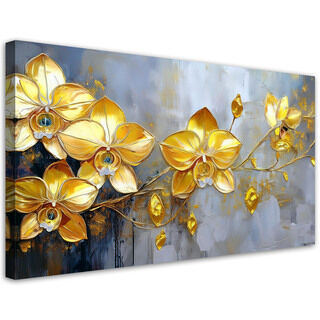 Canvastavla, Gyllene orkidéer glamourblommor - (120x60)