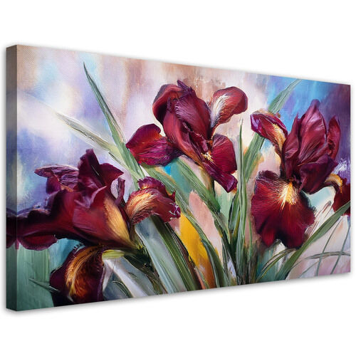 Canvastavla, Blommor Iriser rödmålade - (120x60)