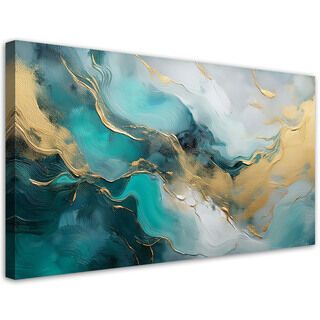 Canvastavla, Marmor Abstraktion Glamour Guld Turkos - (120x60)