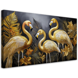 Canvastavla, Guld Flamingos Fåglar Glamour - (80x40)