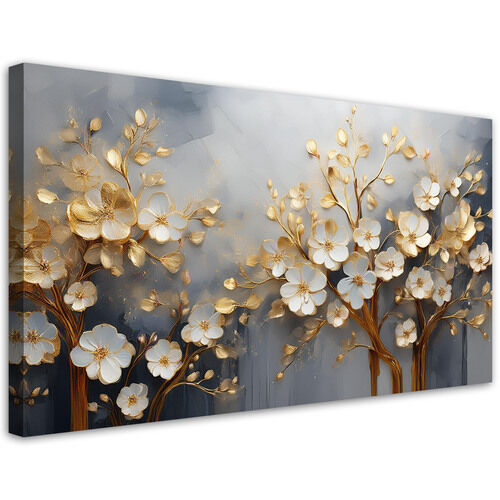 Canvastavla, Magnolia Tree Abstraktion guld - (120x60)