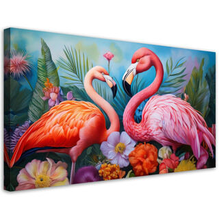 Canvastavla, Flamingos fåglar exotiska djur - (80x40)